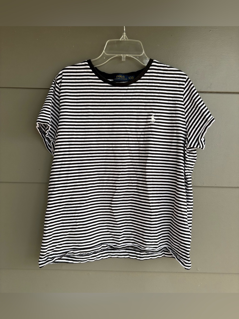 Polo Ralph Lauren Black and White Striped Cotton Cropped T-shirt
